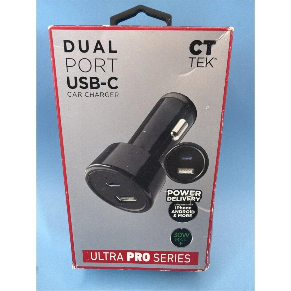 New CT TEK 30W USB-C Car Charger Dual-Port PD Fast Charge Ultra Pro Black